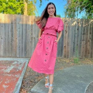 Coord Set Smocking Top and Skirt in Pink